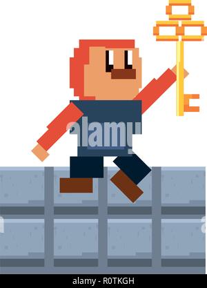 character with key pixel video game vector illustration Stock Vector ...