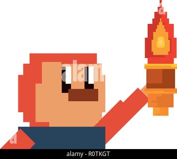 character with torch pixel video game vector illustration Stock Vector ...