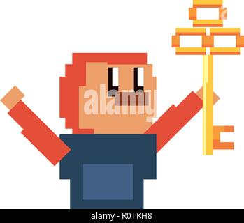 character with key pixel video game vector illustration Stock Vector ...