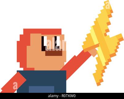 character with thunderbolt pixel video game vector illustration Stock ...