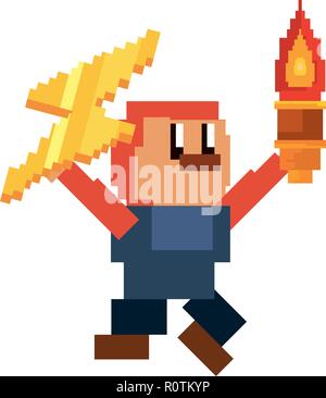 character with torch pixel video game vector illustration Stock Vector ...