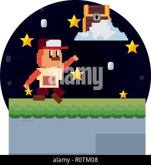 character and chest cloud pixel video game vector illustration Stock Vector