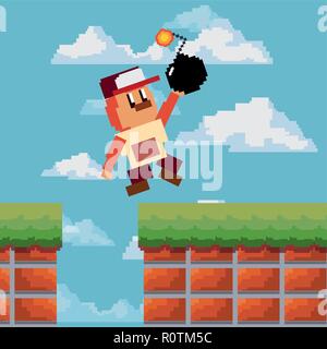 character with bomb pixel video game vector illustration Stock Vector ...