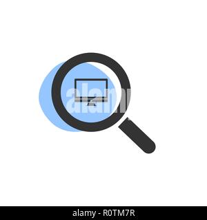 Magnifying glass looking for a computer isolated web icon. Vector illustration Stock Vector