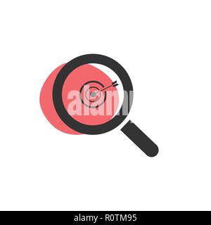 Magnifying glass looking for a target isolated web icon. Vector illustration Stock Vector