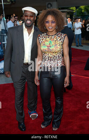 Angela Bassett and husband Courtney B Vance arriving at the premiere of 'K-19: The Widowmaker' at the Westwood Theatre in Los Angeles. July 15, 2002.  Stock Photo