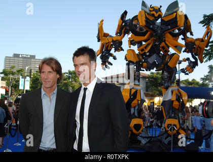 Michael Bay ( director )  and Josh Duhamel arriving at the TRANSFORMERS Premiere at the Westwood Village Theatre in Los Angeles.  3/4 horizontale      Stock Photo