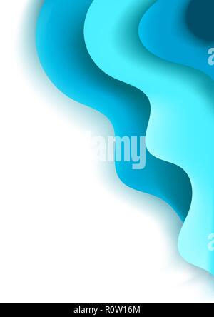 Vertical A4 banner with 3D abstract background with blue turquoise paper cut waves. Sea colors. Vector design layout for presentations, flyers, posters