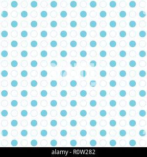 Blue polka dots seamless pattern on white background. Retro circles geometric dashed lines. Vector illustration Stock Vector