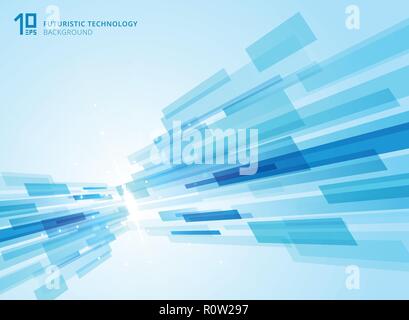 Abstract perspective futuristic technology geometric with light burst blue background. Vector illustration Stock Vector