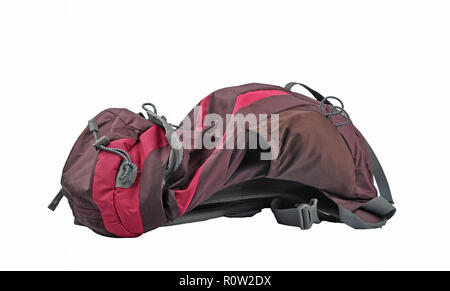 Red backpack on white background Stock Photo