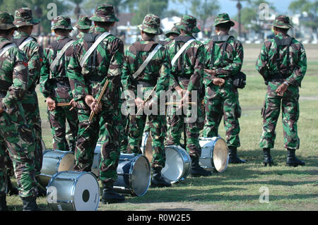 Banda Aceh, Indonesia - August 16, 2005: Indonesia military marching band at Indonesian Independence day celebration at Blangpadang, banda aceh Stock Photo