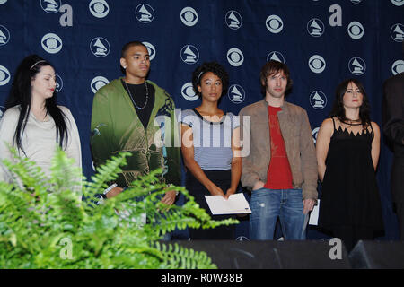 The presenters  Amy Lee - Chris Brown -  Corinne Bailey Rae - Amy Lee - James Blunt and KT Tunstall  at the 49th GRAMMYs Nominations at the Music Box  Stock Photo