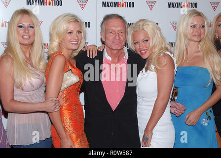 Hugh Hefner and the playboy bunnies arriving at the HOT 100 party ...