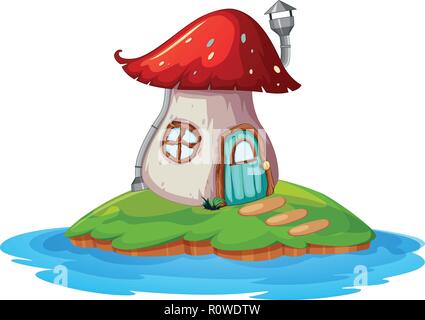 Mushroom house on island illustration Stock Vector