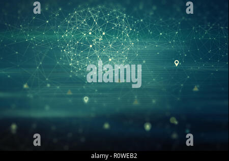 Connection glowing dots and lines. Digital data technology background. Stock Photo
