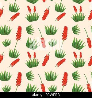Aloe vera flower seamless pattern illustration Stock Vector