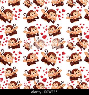 Cute monkey on seamless pattern illustration Stock Vector