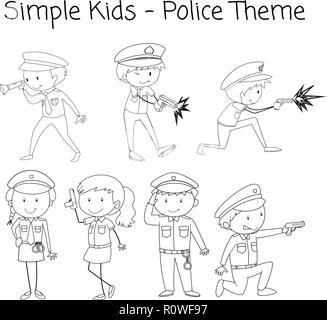 Doodle simple police character illustration Stock Vector