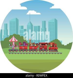 kids riding on train Stock Vector