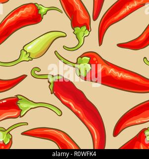cayenne pepper vector seamless pattern on color background Stock Vector