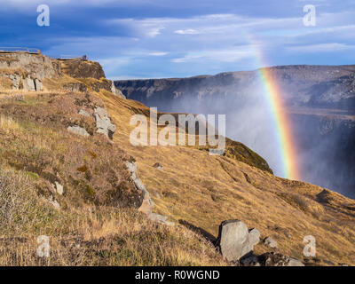 Rainbow over the Dettifoss waterfall in Iceland Stock Photo