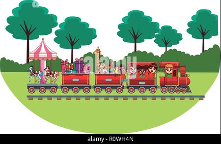 kids riding on train Stock Vector