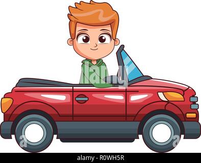 cartoon boy drivingcar Stock Vector