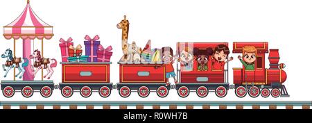 kids riding on train Stock Vector