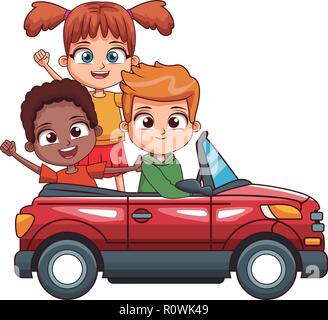 three kids driving car Stock Vector