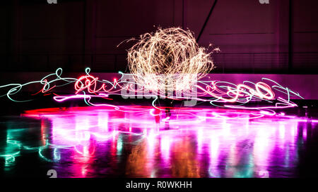 Sparkler Bulb Exposure in a dark hangar Stock Photo