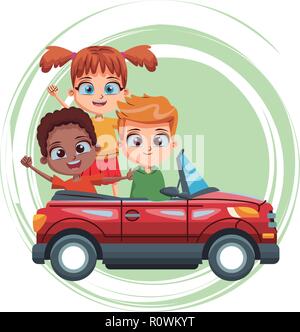 three kids driving car cartoon Stock Vector