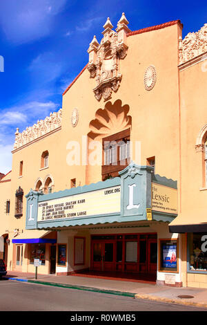 The Lensic Performing Arts Center on W. San Francisco Street in downtown Santa Fe, New Mexico USA Stock Photo