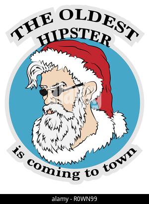 The oldest hipster is coming to town, Santa Claus portrait, vector illustration Stock Vector