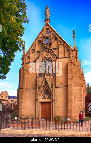 The Loretto Chapel on the Old Santa Fe Trail in downtown Santa Fe, New Mexico, USA Stock Photo