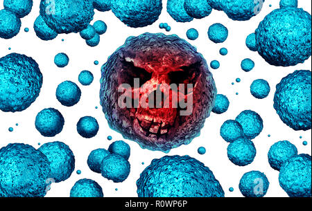 Superbug strain bacteria concept as a killer microbe shaped as a death skull face as a symbol for MRSA medical healthcare risk and antimicrobial. Stock Photo