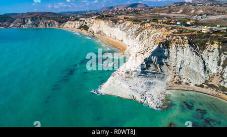 Aerial. Scala dei Turchi. A rocky cliff on the coast of Realmonte, near Porto Empedocle, southern Sicily, Italy. Stock Photo
