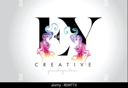 EY Vibrant Creative Leter Logo Design with Colorful Smoke Ink Flowing Vector Illustration. Stock Vector