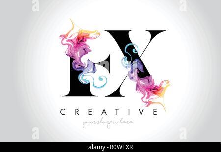 EX Vibrant Creative Leter Logo Design with Colorful Smoke Ink Flowing ...