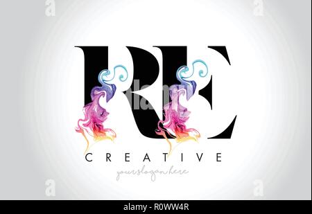 RE Vibrant Creative Leter Logo Design with Colorful Smoke Ink Flowing Vector Illustration. Stock Vector