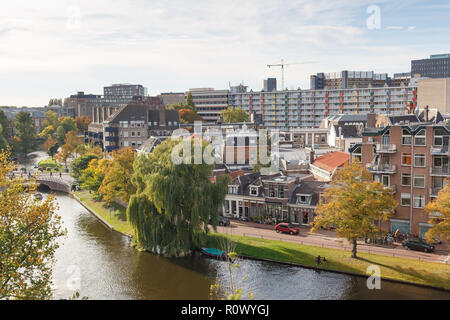 Aerial view of the Leiden cityscape from the windmill, Netherlands Stock Photo