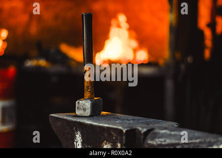 Hand anvil. hummers all blacksmith tools in forge. Stock Photo