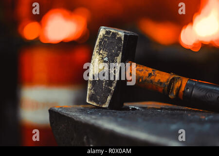 Hand anvil. hummers all blacksmith tools in forge. Stock Photo