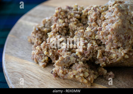 freshly cooked haggis close-up, Scottish tradition, Burns Night Stock Photo