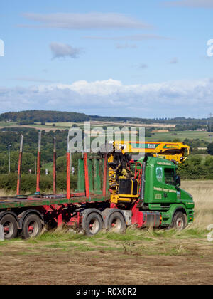 Low Loading Timber or Lumber Truck or Lorry, UK in September Stock Photo