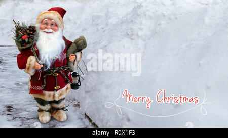 Beautiful Christmas card in vintage style with the image of Santa Claus for Christmas and New year greetings. 3D rendering Stock Photo