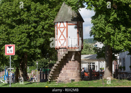 Old water depth gauge, Weser river, Bad Karlshafen,  Weser Uplands, Hesse, Germany, Europe Stock Photo