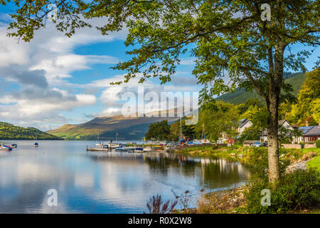 Loch Tay and Kenmore village, with Ben Lawers in the distance, Perthshire, Scotland