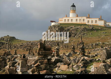 Cairn standing stones, Neist Point Lighthouse, Isle of Skye, Scotland, United Kingdom. Stock Photo