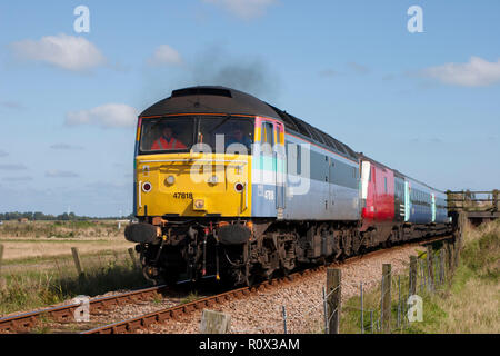 A class 47 diesel locomotive number 47818 working a Saturdays only One Anglia “drag” at Breydon Water. 9th September 2006. Stock Photo